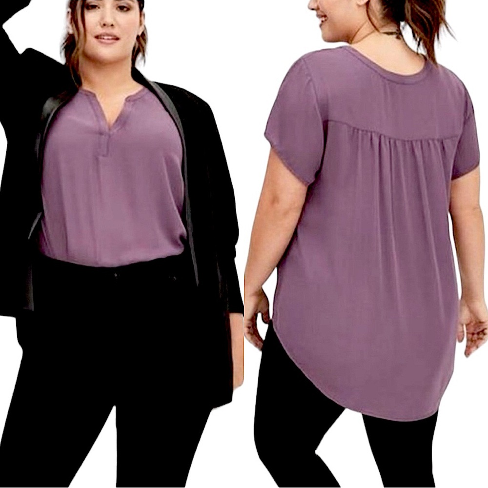 TORRID: Dusty Purple Georgette Short Sleeve Hi Lo Tunic Blouse -Size 1 / 1X